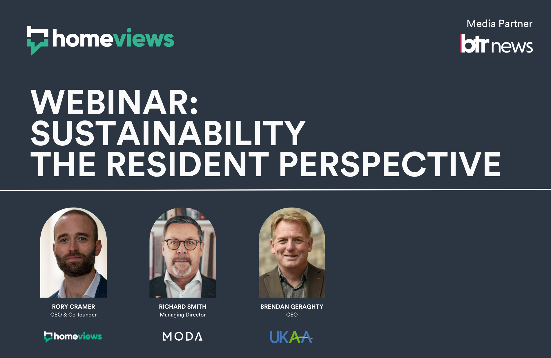 Cover image with text "Webinar: Sustainability, The Resident Perspective" and images of the three people taking part in webinar